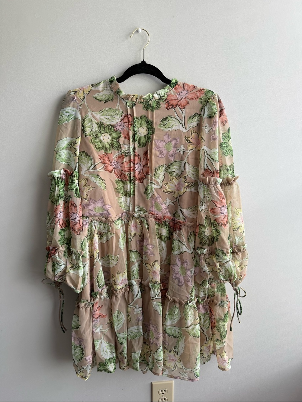 Princess Polly Blush Pink Floral Tiered Long Sleeve Dress